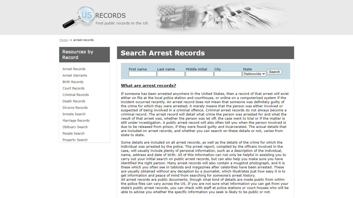 Search Arrest Records | US Records